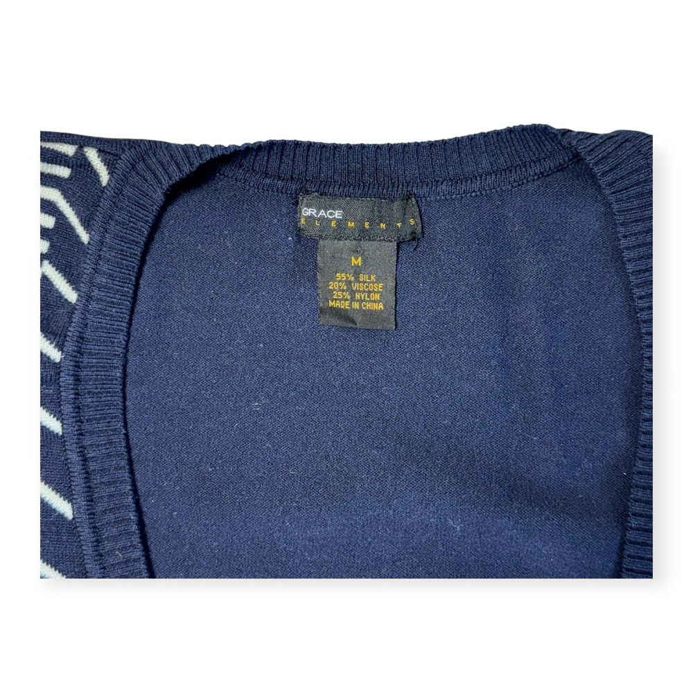 Grace Elements Button Up Cardigan Sweater Women's SzM Navy Blue w/ White Stripes - Picture 3 of 8